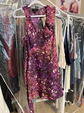 Julie Dillon Plum Floral Ruffle Midi Dress